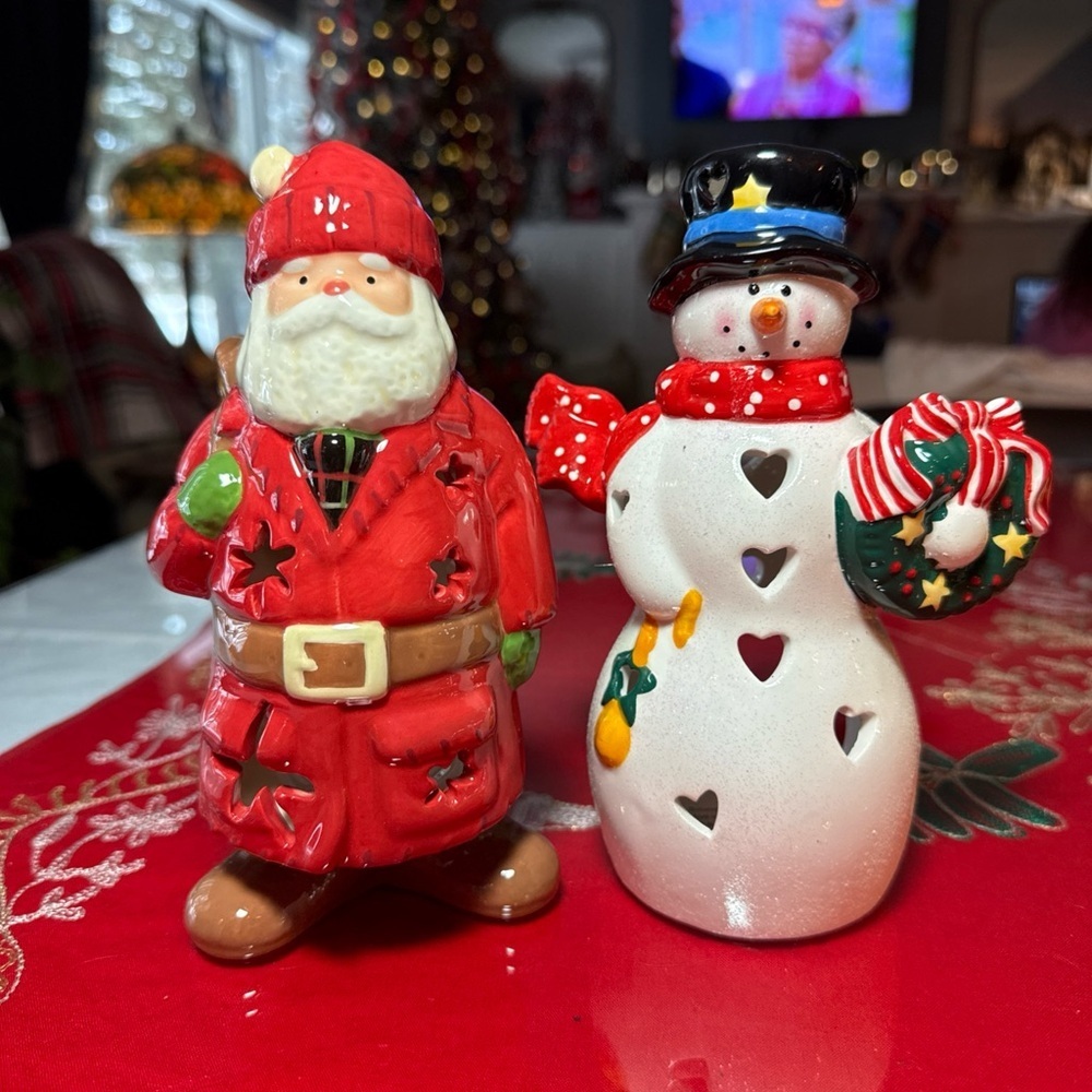 Santa & Frosty Tea light Hallmark HMK Christmas Santa Claus Ceramic Figurines